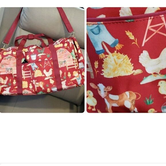 Cute Canvas Farm Animal Duffle Bag -  20" x 9" and 12" High - Picture 2 of 7